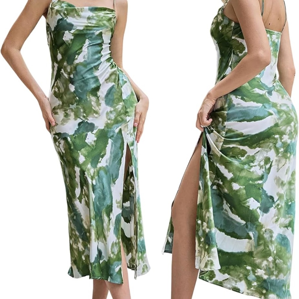 Green and White Tie-Dye Midi Dress